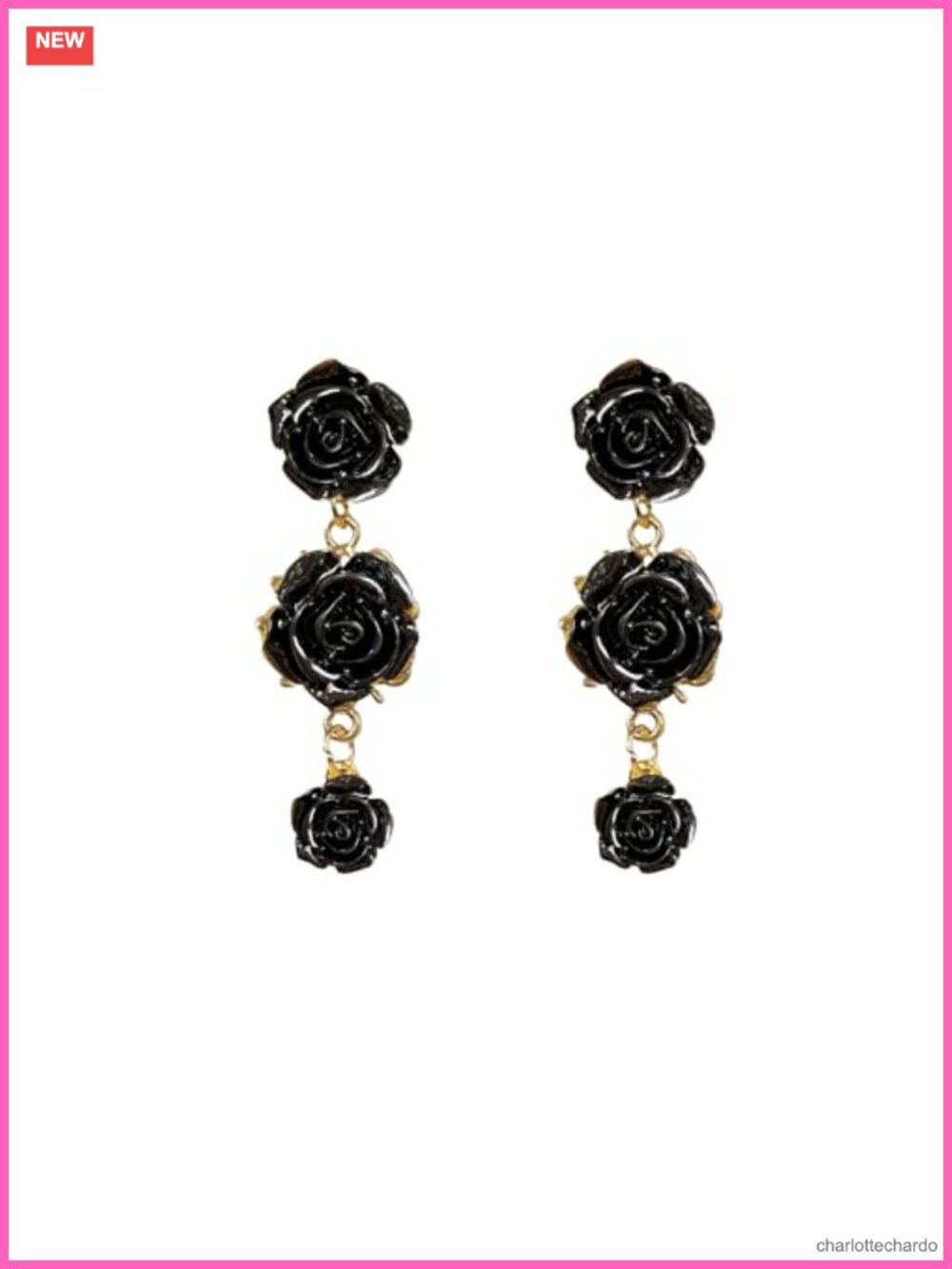 Rose Flower Dangle Drop Stud Earrings Gold Plated Brass Women Jewelry